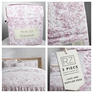 Rachel Zoe Lace & Ruffled Edge Full/Queen Duvet Set 3pc Pink Floral Toile NWT